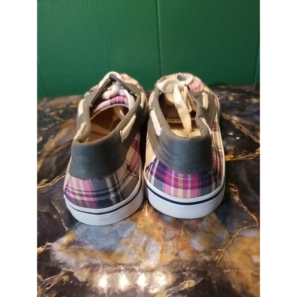 American Eagle Boat Women's Shoe Plaid Fabric Pink Gray White Sz 10 - Picture 3 of 4